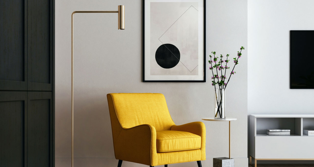 mobilia amarela em escritório moderno